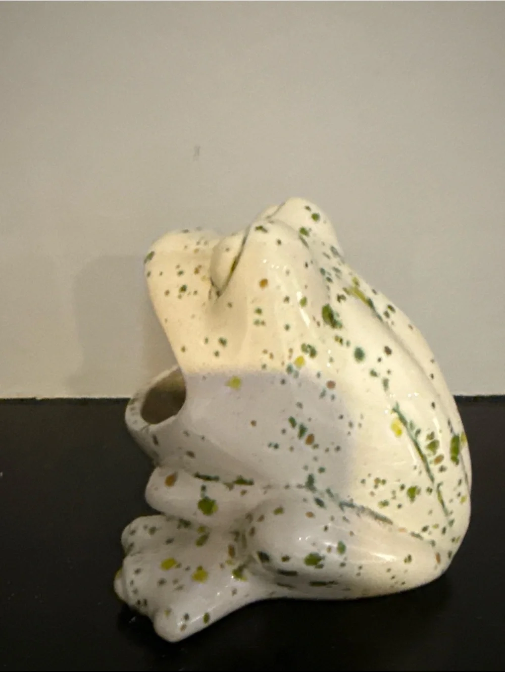 Ceramic Frog Planter - White with Green Speckles